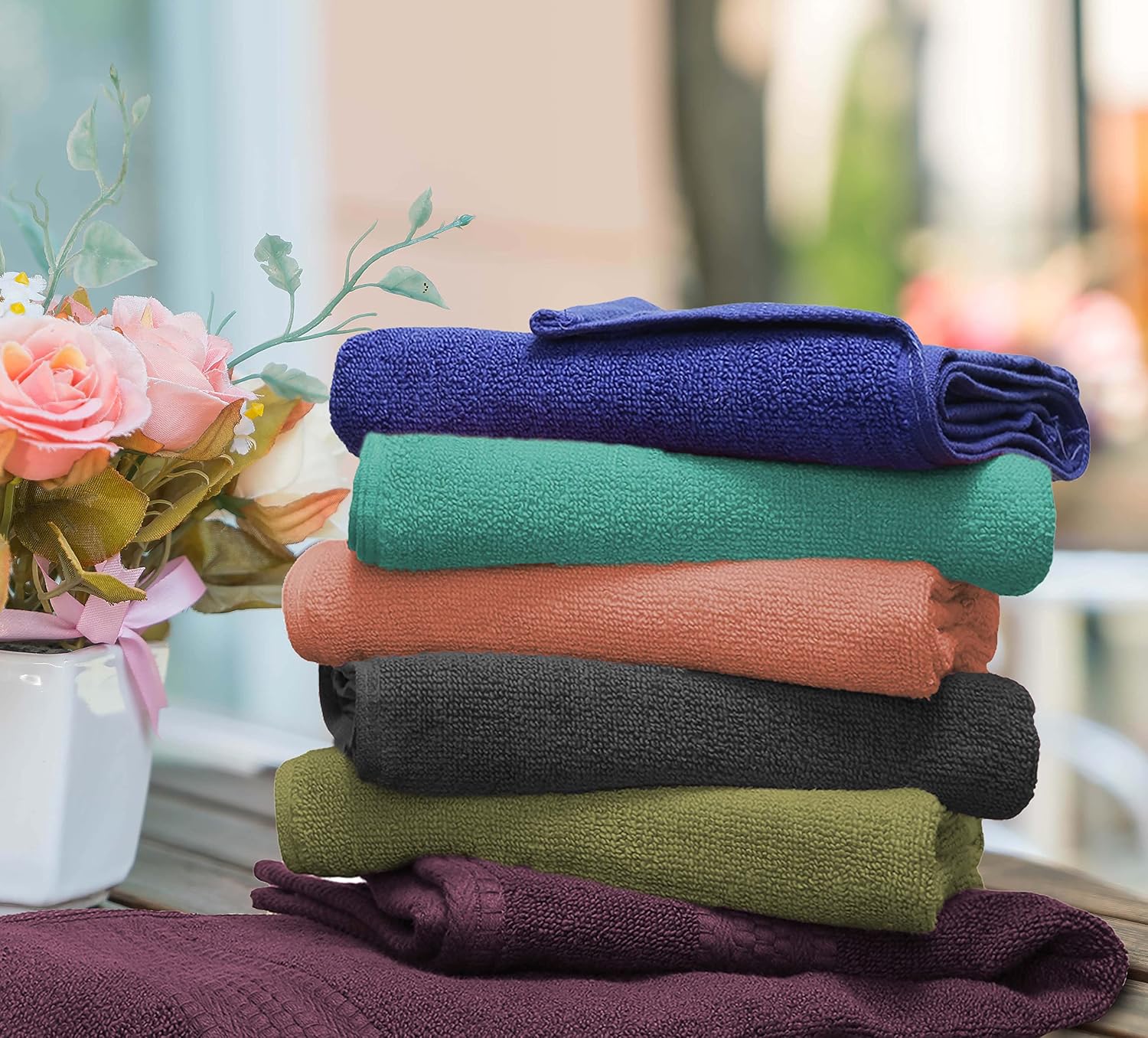 Cloth Fusion 100% Cotton Hand Towels 575 Gsm | Soft & Absorbent Gym Towel For Men Workout (Multicolour)- Set Of 6