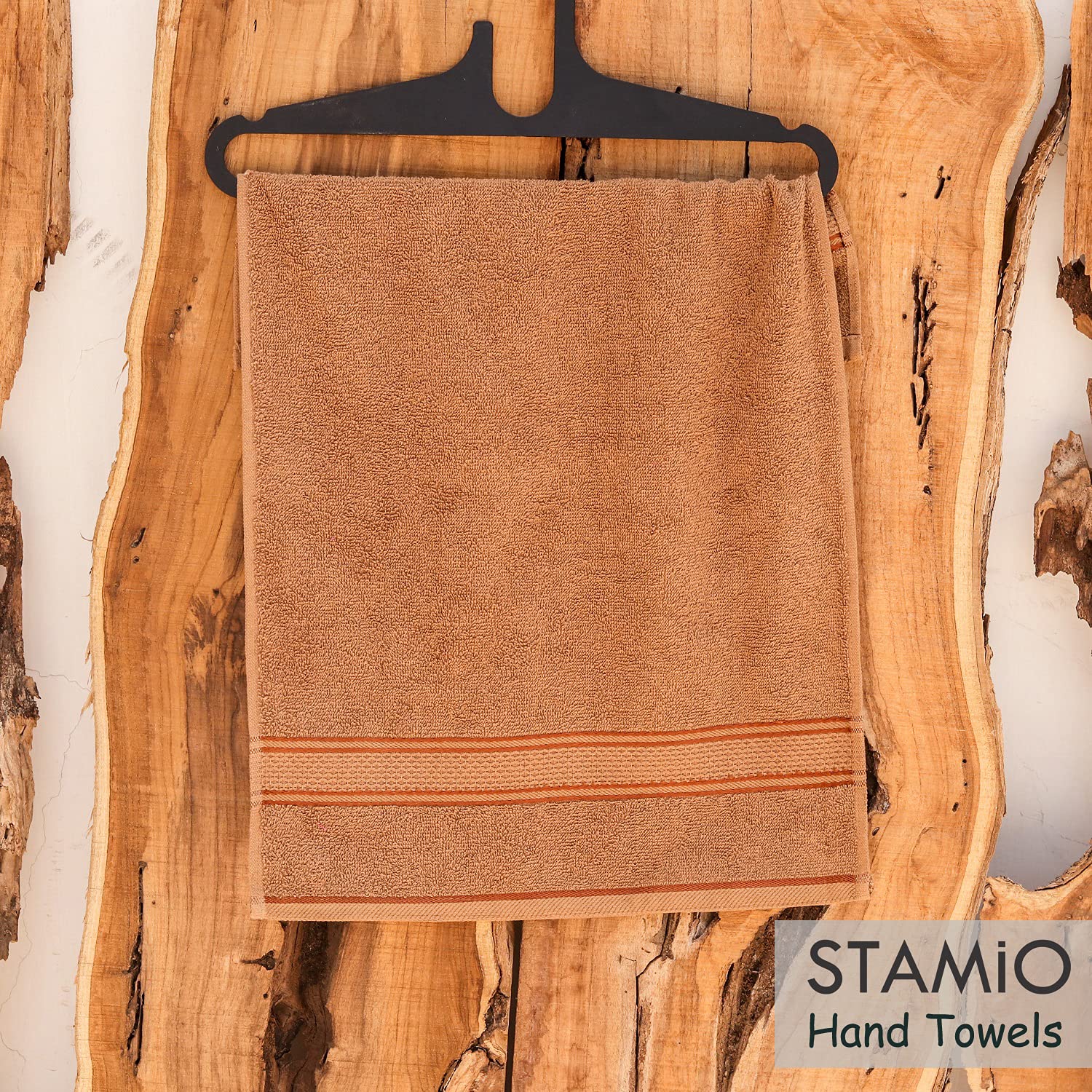 Stamio Cotton Hand Towel 800 Gsm | Soft, Absorbent, Quick Dry, Small Size Towels, Travel Friendly Towel (Sepia Brown) - Set Of 4