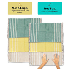 Indihaus Premium Cotton Hand Towel 310 Gsm | Soft, Absorbent, Multi-Purpose Towel Set | Teal, Yellow & Beige (Set Of 6)