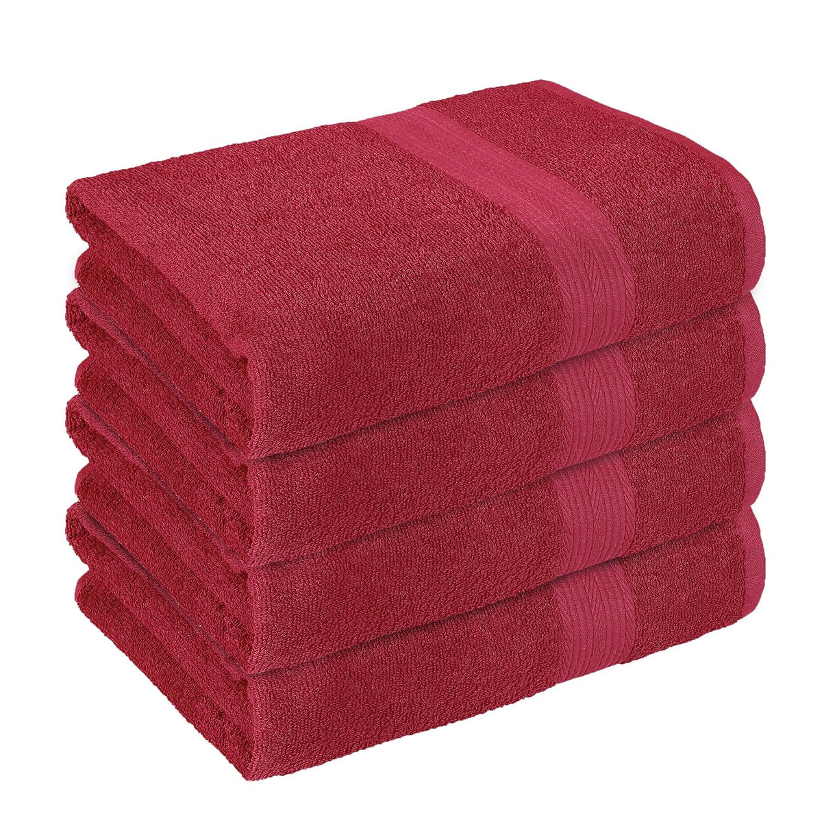 Bedspun Cotton Bath Towel 1600 Gsm | Gym, Workout, Super Soft Absorbent, Lightweight, Ultra Absorbent, Quick-Drying Towel (Wine Red) - 4 Pcs