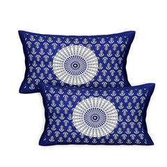Rajasthani Jaipuri Bedsheets For Double Bed King Size With 2 Pillow Cover - 90 X 100 Inches, White & Blue | Skin Friendly Fabric With Vibrant Colors