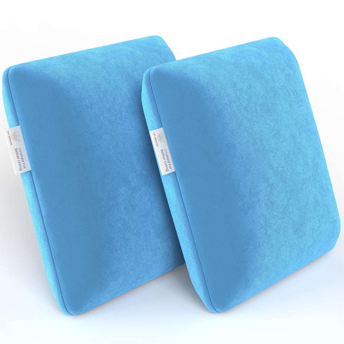 Memory Foam Square Cushion Pillow, For Car, Sofa & Diwan, Bed, Sky Blue - 14 X 14 X 4 Inch | Highly Durable, Hypoallergenic, Portable, Adjustable, Velvet Cover, Multipurpose Use - Pack Of 2