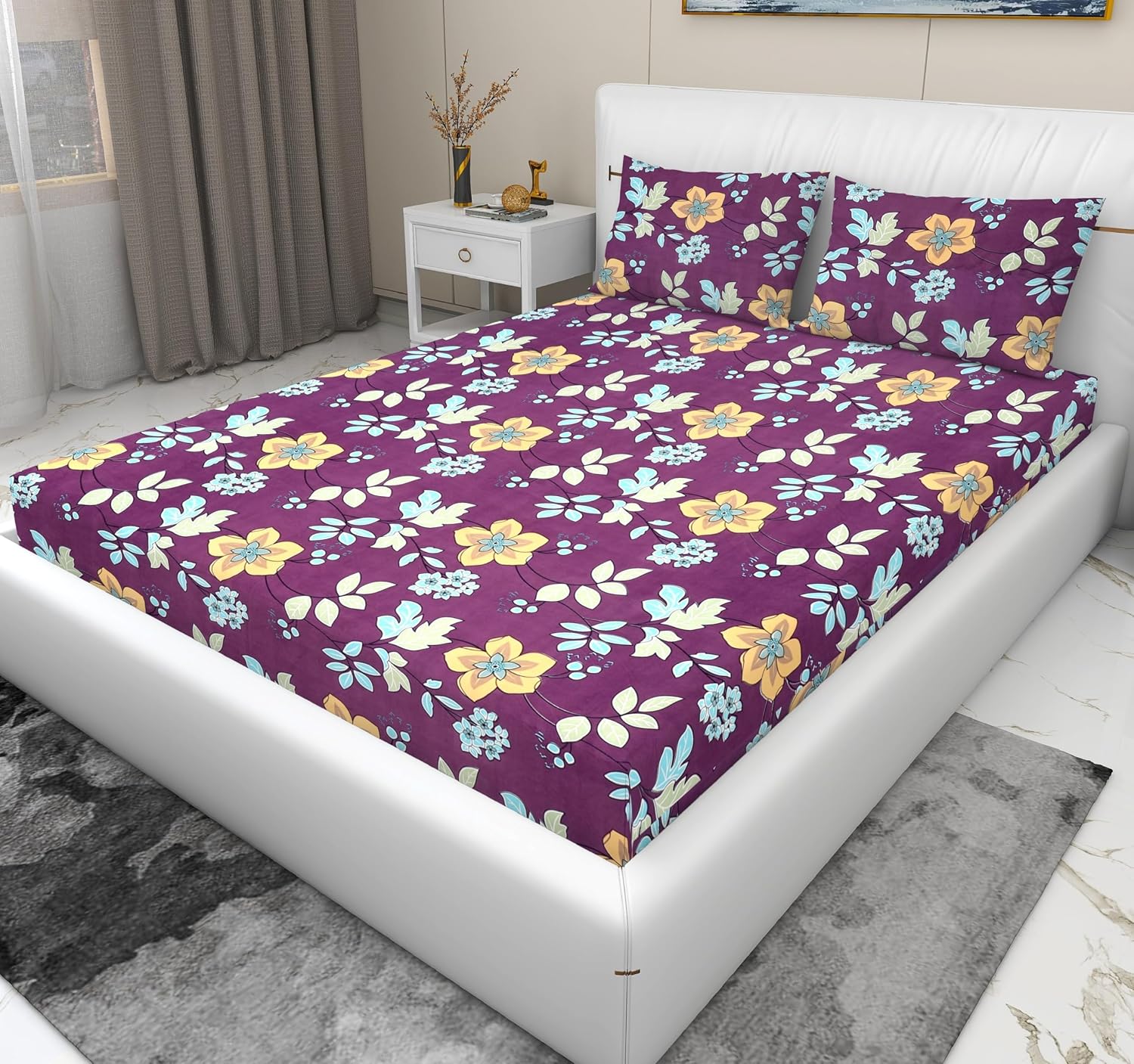 Queen Size Bedsheet For Double Bed With 2 Pillow Cover - 90 X 90 Inches, Wine | All-Season Comfort Lightweight & Breathable | Coordinated Look