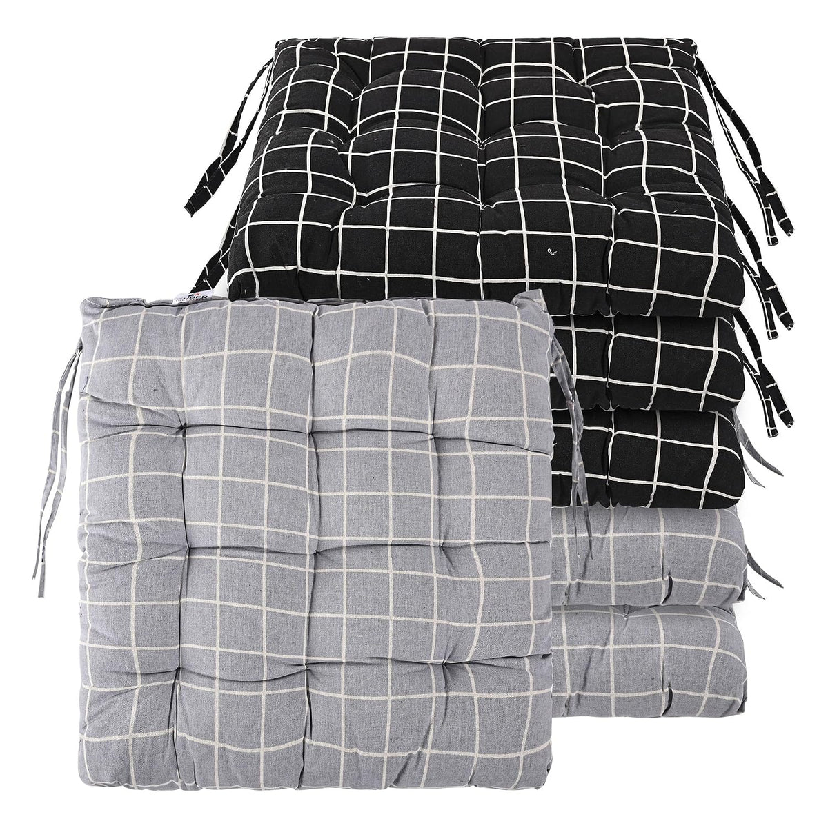 Soft Cotton Chair Cushions Pillow For Sitting, Printed - Black & Light Grey | Pillow For Office Work & Posture Support | Sitting Cushion & Back Rest For Chair, Pain Relief - Pack Of 6