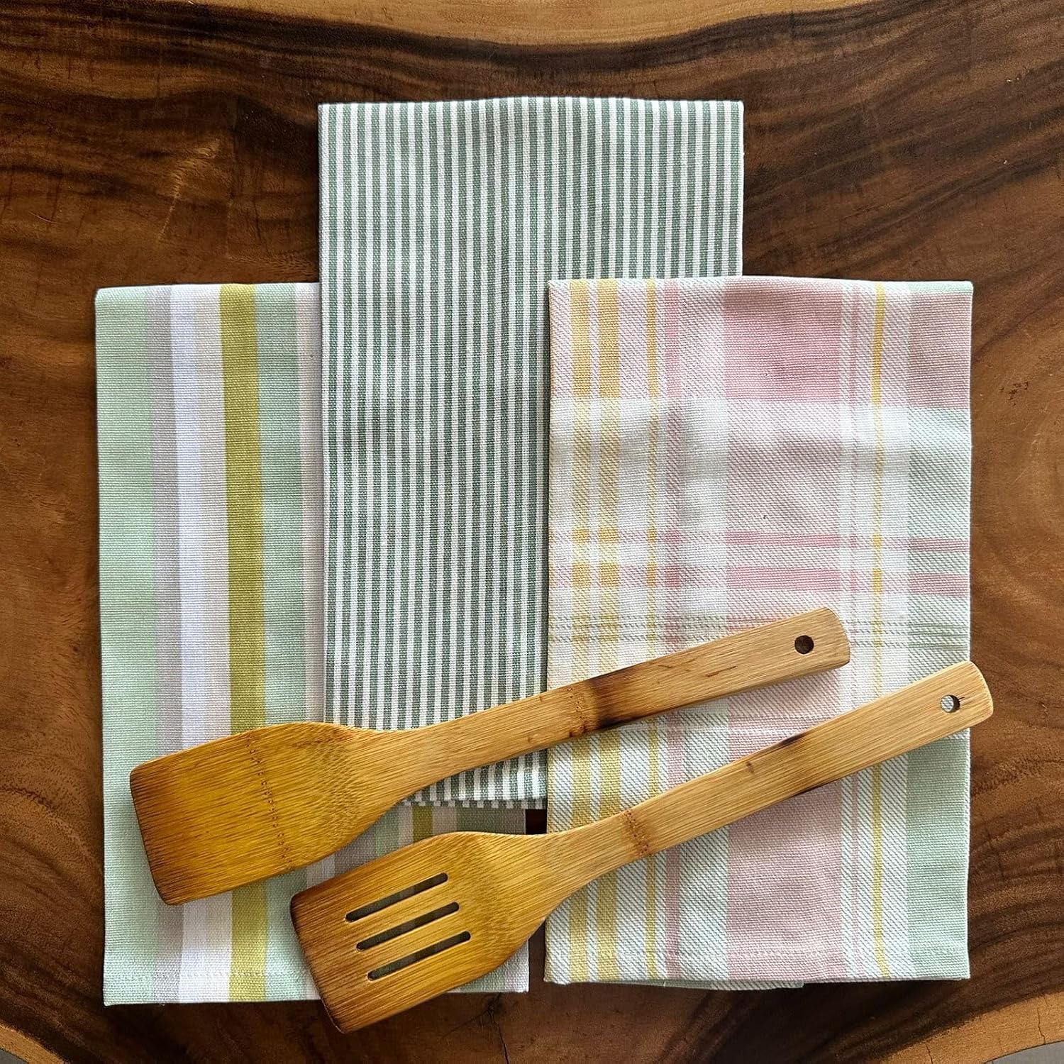 Oak & Lily 100% Cotton Kitchen Napkins Dish Towels 350 Gsm | Premium European Quality Washable, Large Size Kitchen Cloth For Roti, Cleaning, Drying | Geometric Patterns (Set Of 3)