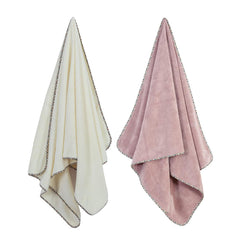 Spread Spain Microfiber Bath Towel 1200 Gsm | Extra Soft Plush & High Absorbent Bath Towel For Men & Women - Ivory & Rose (Pack Of 2)