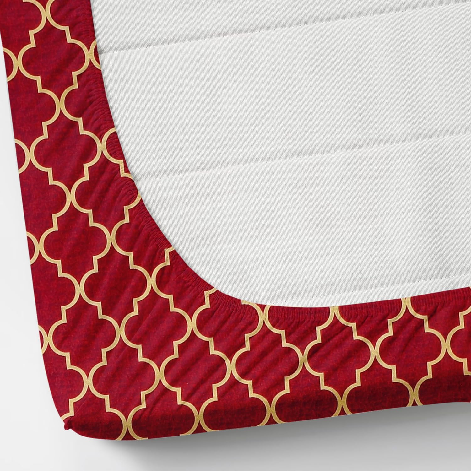 Printed Double Bedsheet With 2 Matching Pillow Covers - 72 X 78 X 10 Inches, Maroon | All Around Elastic Fitted King Size Bedsheets | Ideal For Home, Hotel, Bedroom