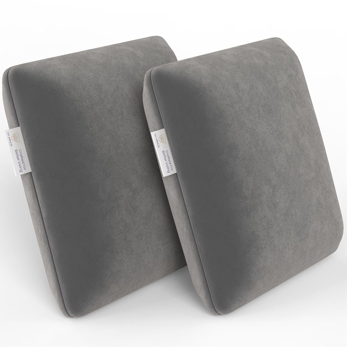 Memory Foam Square Cushion Pillow, For Car, Sofa & Diwan, Bed, Chair, Grey - 12 X 12 X 4 Inch | Highly Durable, Hypoallergenic, Velvet Cover, Furniture Cushion, Multipurpose Use - Pack Of 2