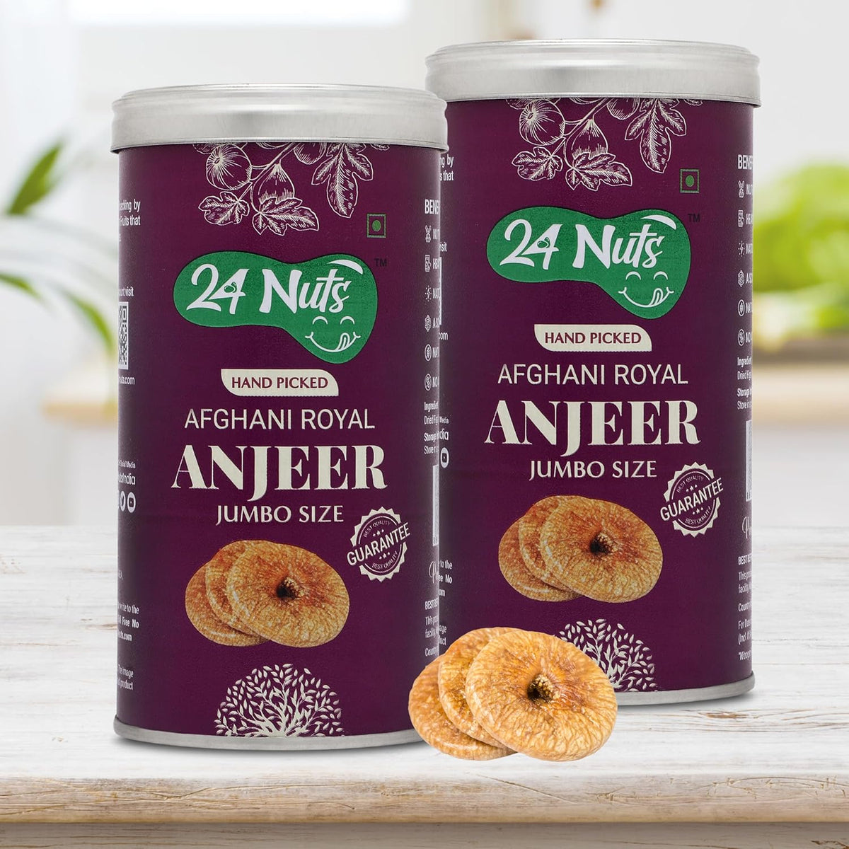 Natural Afghani Royal Jumbo Size Anjeer By 24 Nuts 500gm, (250gm*2) Each | Exclusively Fresh Healthy Special Figs Tin Jar | 17.6 Ounce