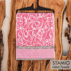 Stamio Cotton Hand Towels 490 Gsm | Towel For Men & Women Home Kitchen Use, Gym, Wash Basin, Sports, Travel | Jacquard Towel Pink (Set Of 4)