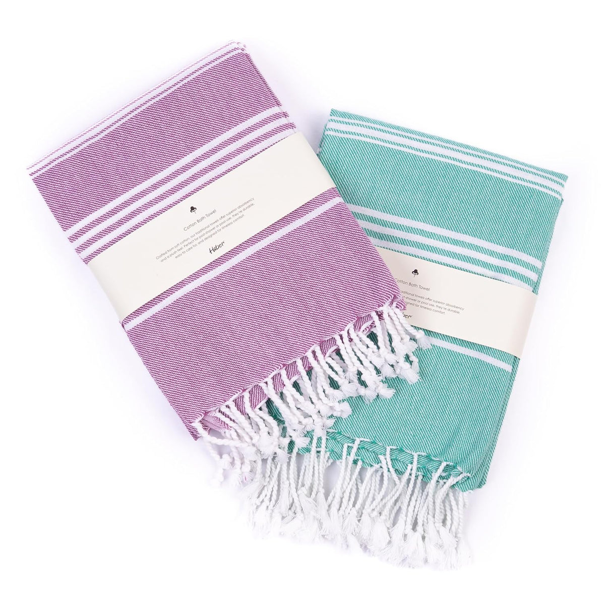 Haber Premium Basic Large Size 100% Cotton Towel 600 Gsm | Soft, Absorbent & Comfortable Quick Dry Bath Towels - Plum & Mint (2 Pcs)