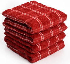 Texstyle 100% Cotton Kitchen Multipurpose Towel 600gsm | Kitchen Cleaning & Quick Drying Of Plates & Glasses, High Absorbency Towel - Pack Of 4 (Red)