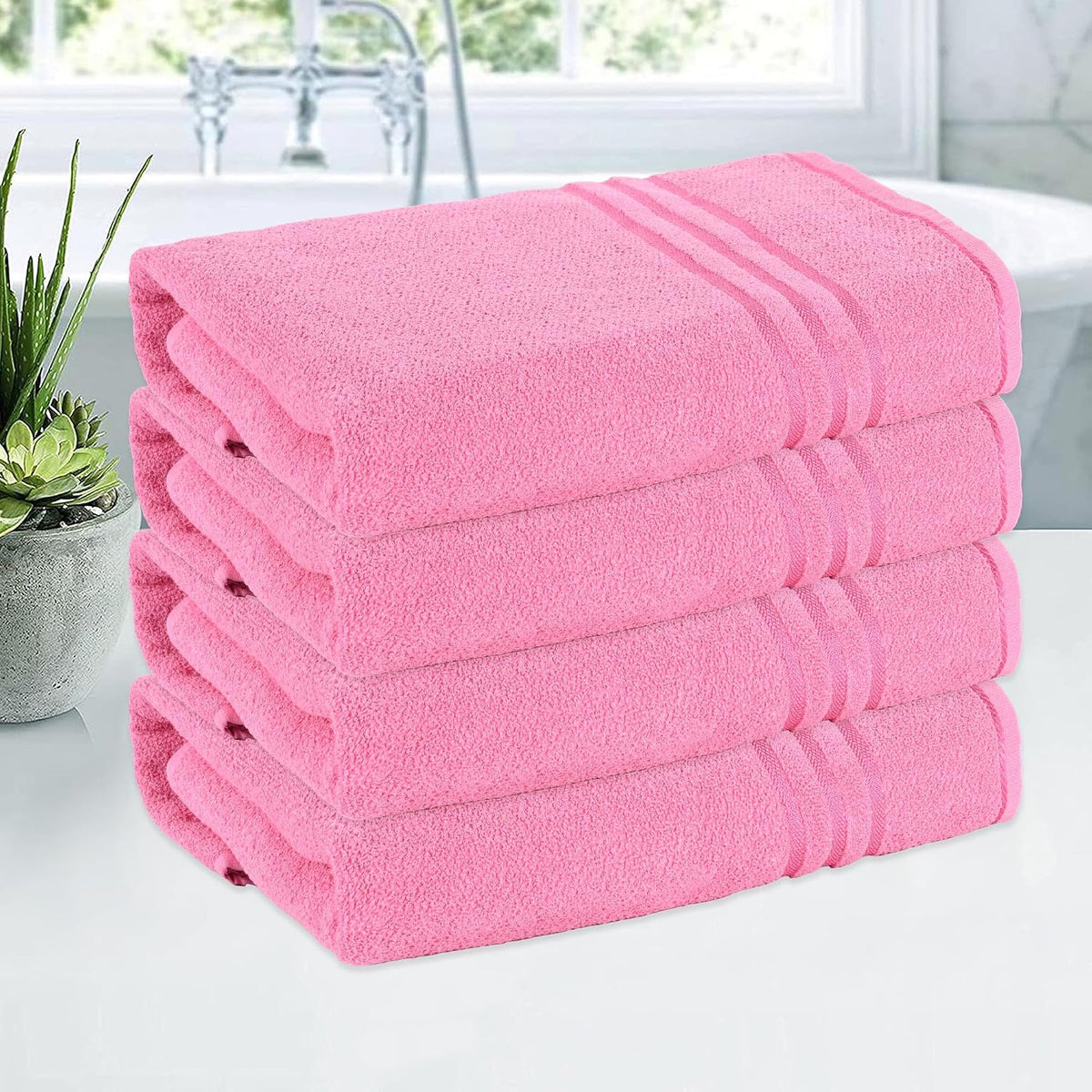 Kuber Industries Bath Towel 1800 Gsm | Towel For Bath, Gym, Travel & Beach | Plain Lining (Pink)- Pack Of 4