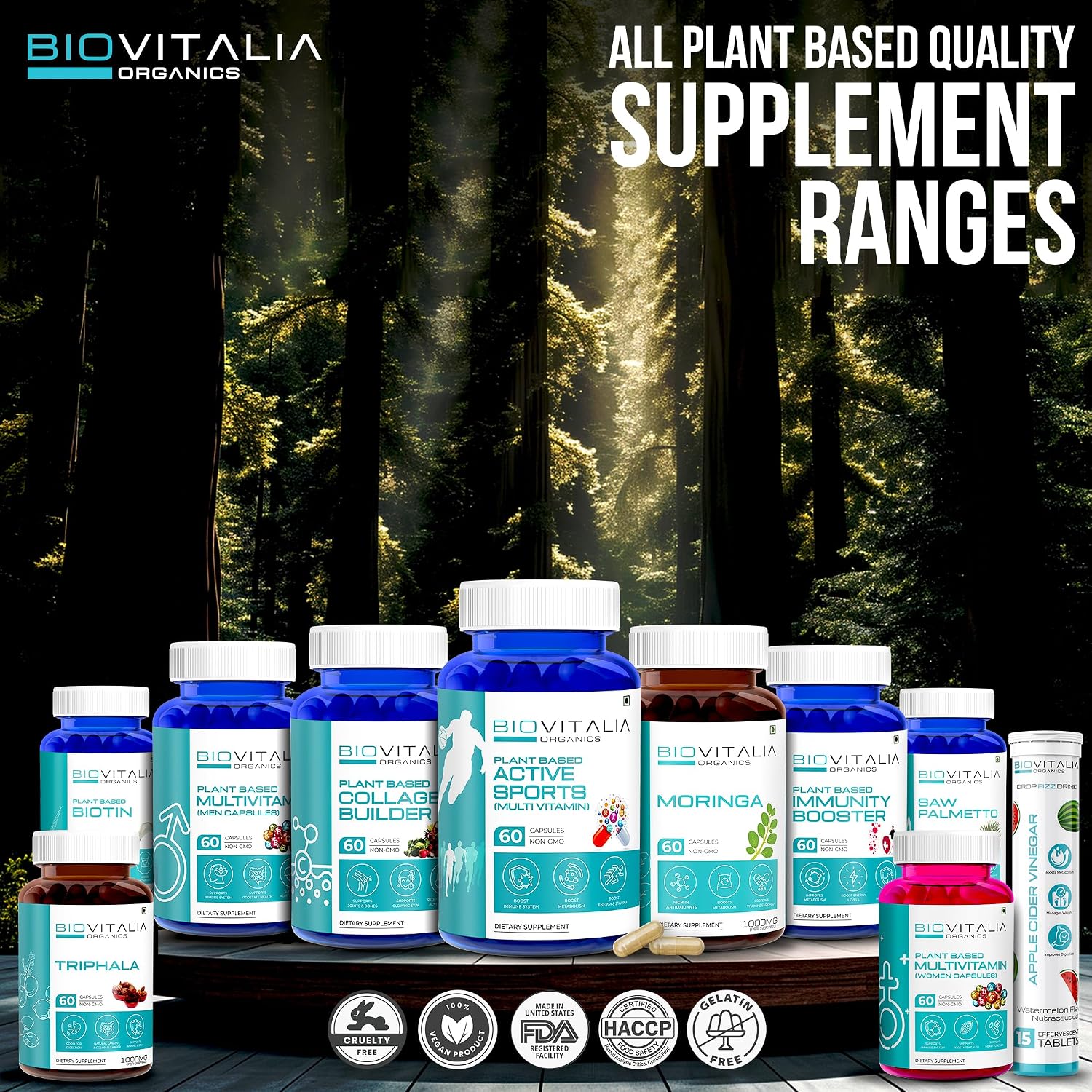 Biovitalia Organics Plant Based Vitamin D3 + K2 Capsules For Men & Women, Dietary Supplement | Supports Immune System & Bone Health | 60 Vegan Capsules , 100gm 0.2lbs
