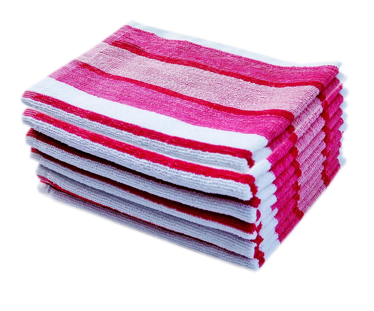 Space Fly Striped Hand Towels 900 Gsm | High Absrobent For Bathroom & Kitchen Hand Towel (Pink & White) - Set Of 6
