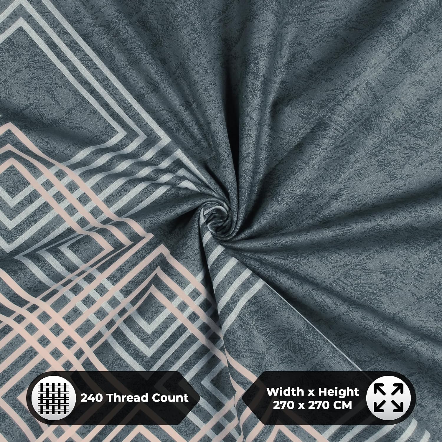 Soft Bedsheet For King Size Bed With 2 Matching Pillow Cover | 106 X 106 Inches, Grey & White | Skin-Friendly Touch & Lasting Comfort - Soft & Breathable