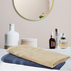 Velve 100% Bamboo Hand Towel 600 Gsm | Premium Small Towels For Gym & Everyday Use | Ultra Soft, Absorbent | Royal Blue & Beige (Set Of 2)