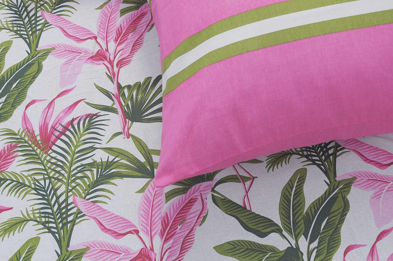 Single Bedsheet Elastic Fitted Cotton With 1 Pillow Cover | 36 X 78 Inches, Pink & Green | Ideal For Home, Guest House, Hotel | Soft & Breathable Fabric