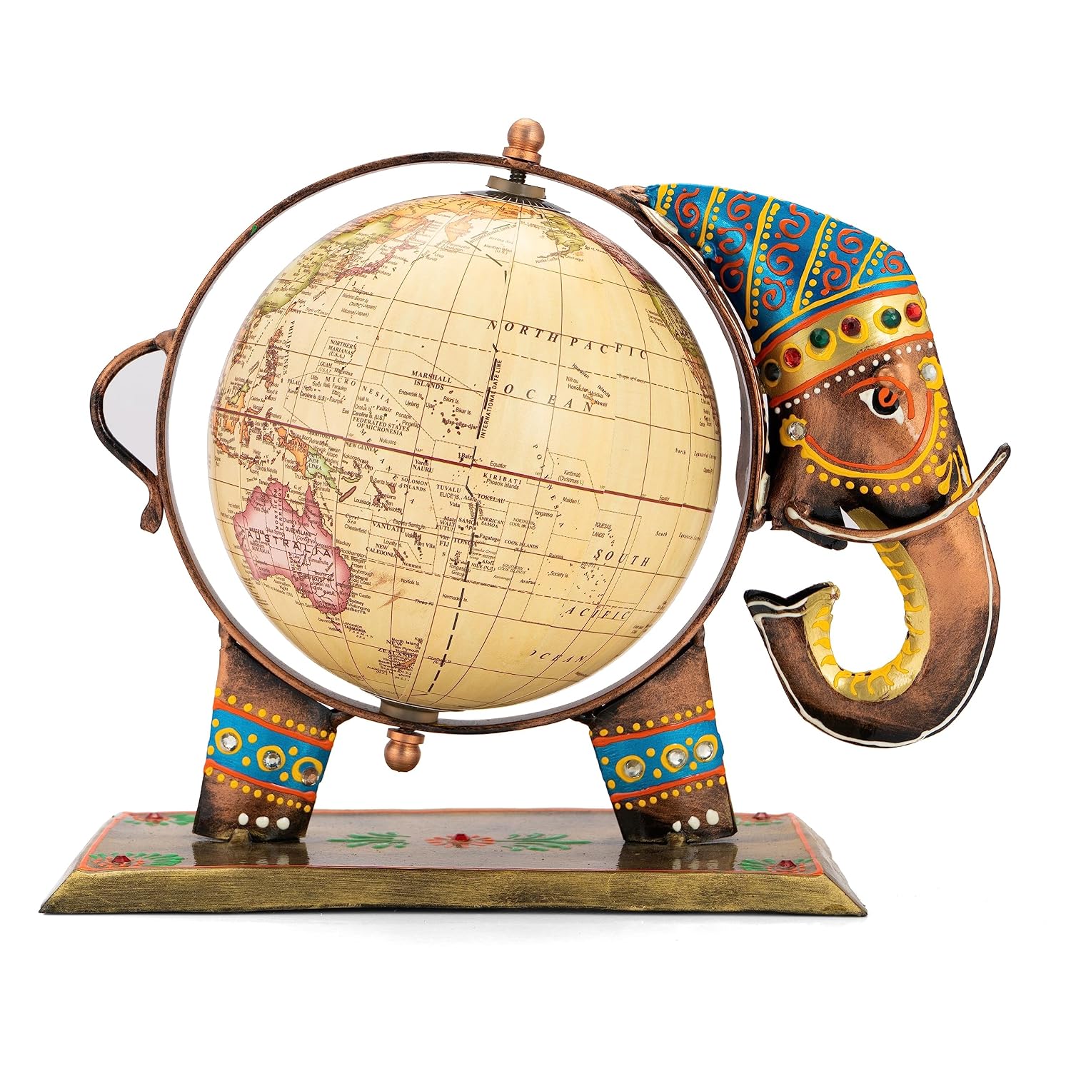 Home & Office Decorative Globe Metal Elephant Table Top Showpiece Globe, Home Decor & Gift For Living Room, Bedroom, Showcase, Office Desk, Pack Of 1