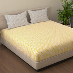 Cotton Bedsheet For King Size With 2 Pillow Covers - 108 X 108 Inches, Yellow & Grey | Soft & Comfortable Feel To Your Skin