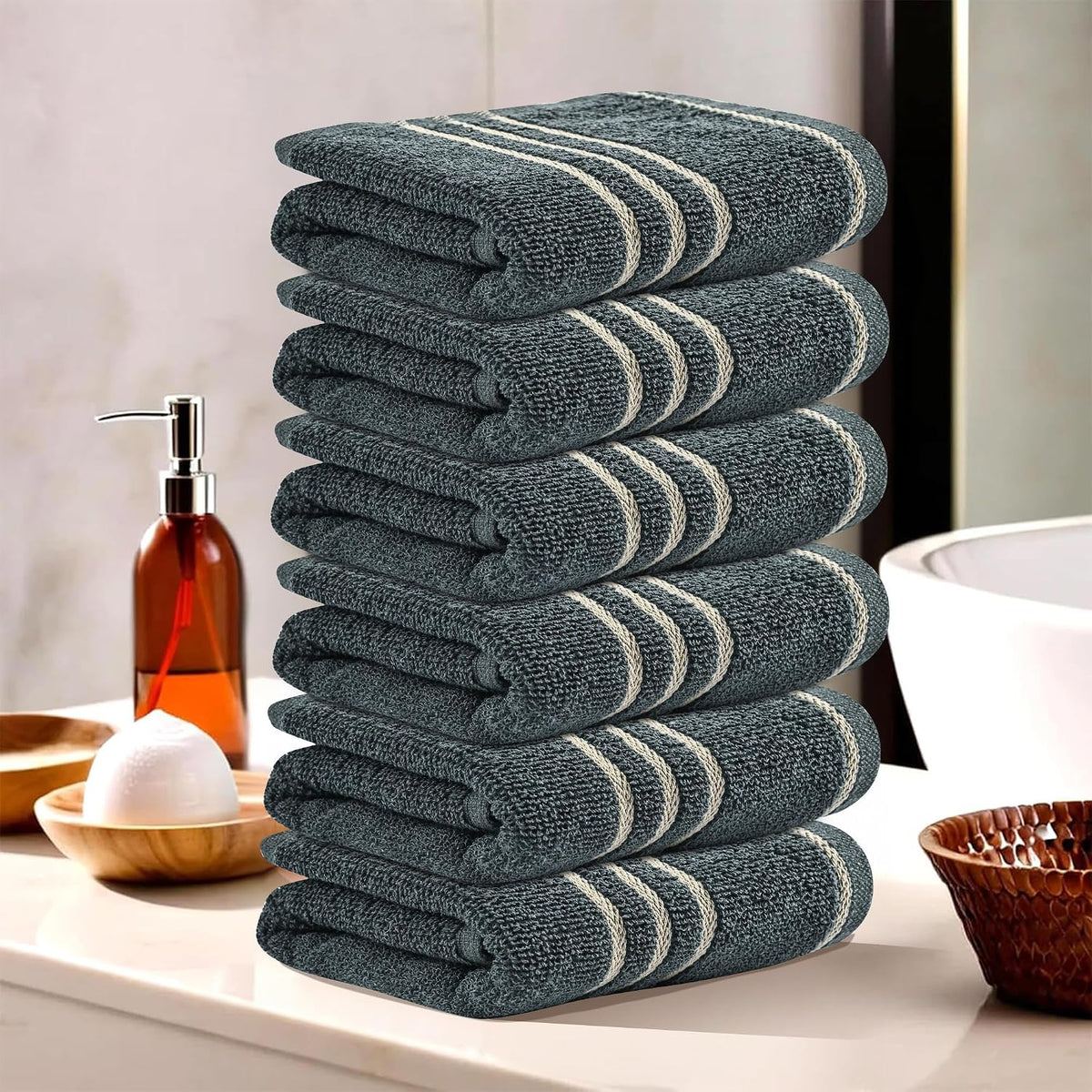 Kuber Industries Soft Cotton Face Towel 900 Gsm | Easily Washable Face Towels (Dark Grey) - Pack Of 6