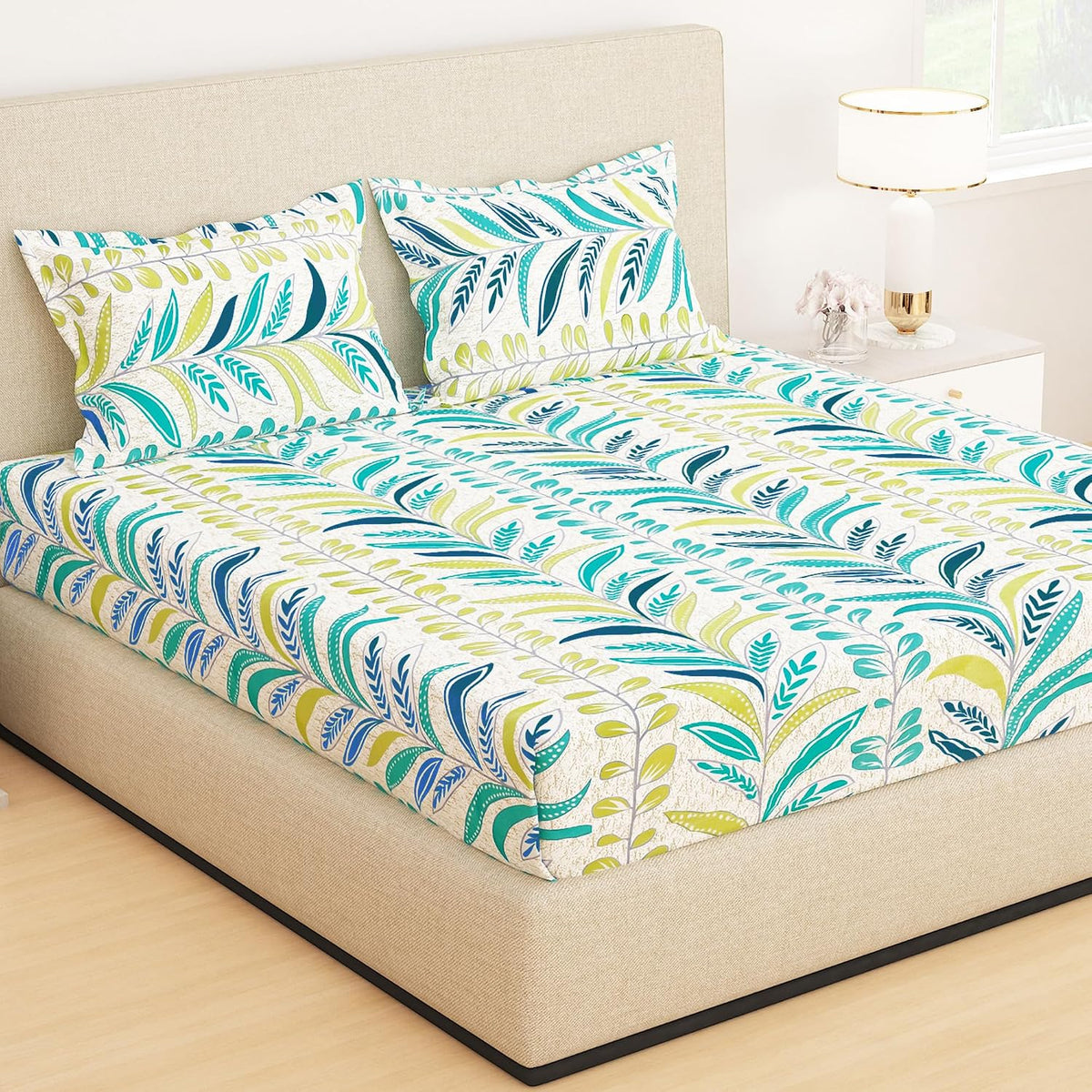 Fitted Bedsheets King Size With 2 Pillow Cover - 72 X 78 Inches, Multicolor | All Around Elastic Bedsheet - Crafted From Soft, Breathable Fabric