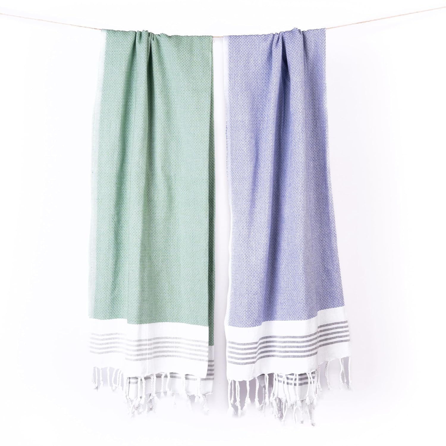 Haber Premium Light Weight 100% Cotton Bath Towel 500 Gsm | Unique Micro Waffle Texture For Active Feel, Quick Absorption & Faster Drying Towel (Green & Heather)- Pack Of 2