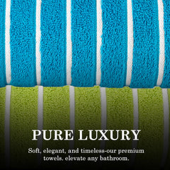 Casa Copenhagen Designed In Denmark Estatic Super Soft 2 Pieces 100% Cotton Large Bath Towel - Teal Blue & Lime Green