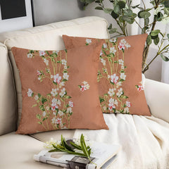Microfiber Square Pillow Cushion For Sofa & Bed, Brown Color - 24 X 24 Inch | Printed - Flower, Soft, Comfortable Pillow, Back, Neck Support | Breathable, Removable Cover - Set Of 2