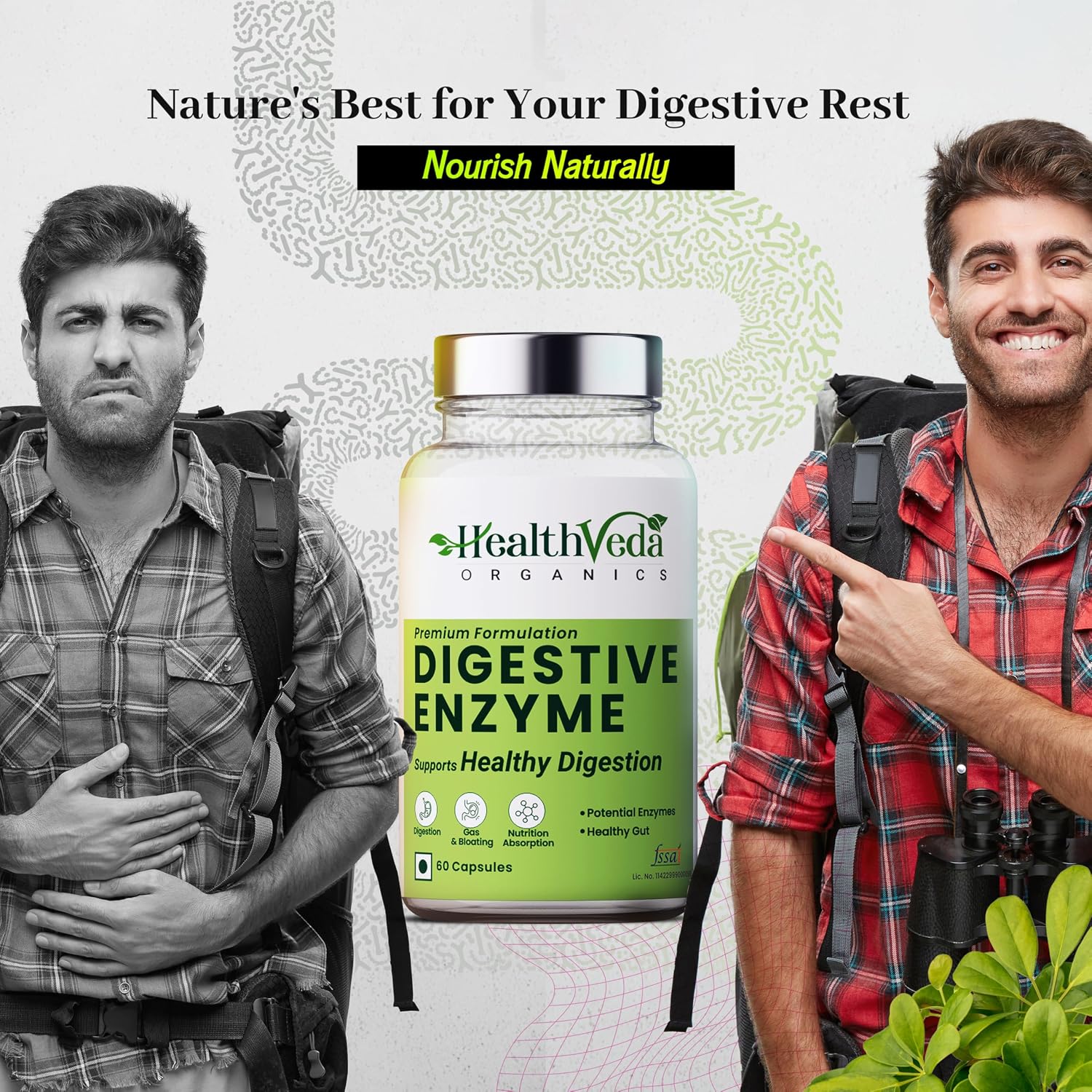 Health Veda Organics Digestive Enzyme Capsules For Better Digestive Function, Healthy Gut & Health Management, For Men & Women | 60 Veg Capsules, 100gm 0.2lbs Each Pack Of 2
