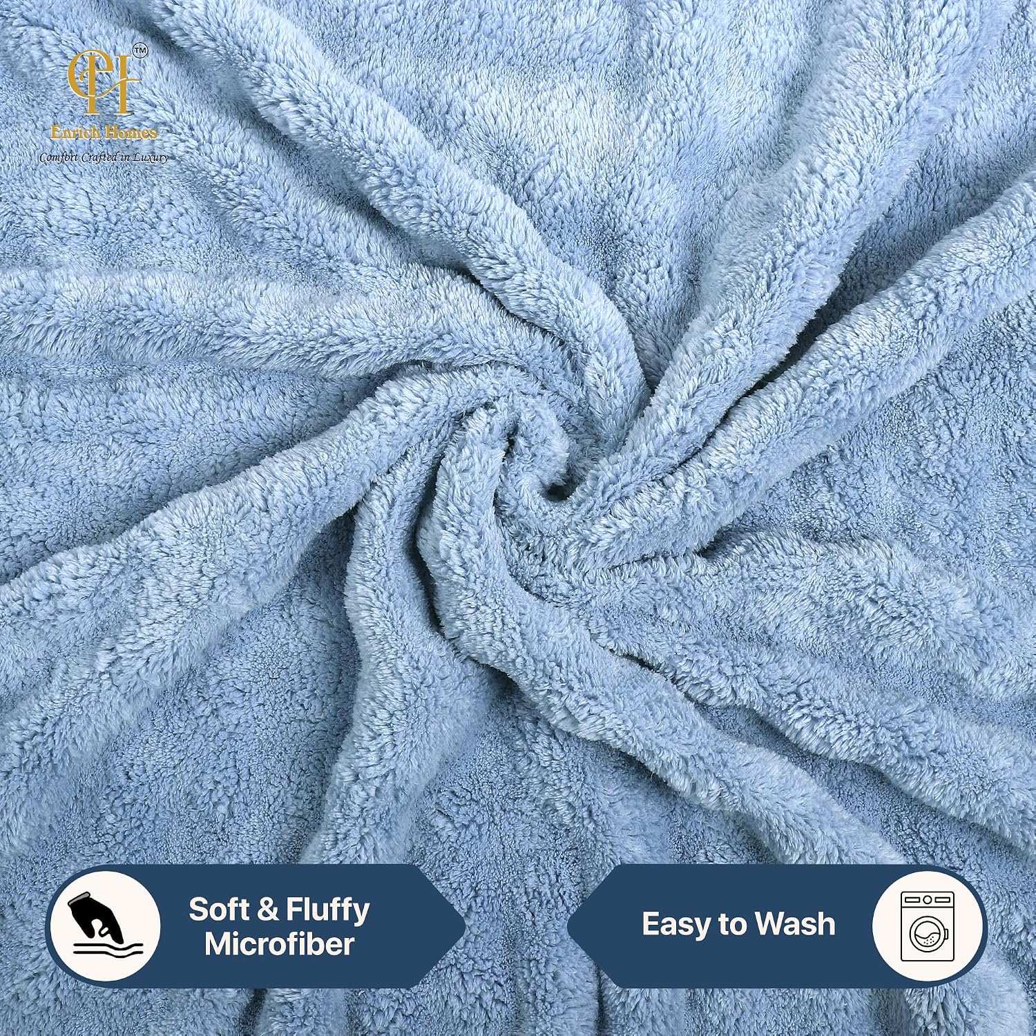 Enrich Homes Microfiber Bath Towels 450 Gsm | Large Size Super Soft Towel For Women & Men (Light Blue)- 1 Pcs