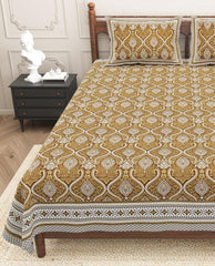 1 Queen Size Bedsheet For Double Bed With 2 Pillow Covers (90 X 108 Inches) Brown | Floral Print Designs - Breathable 100% Cotton Bedsheet Comfortable