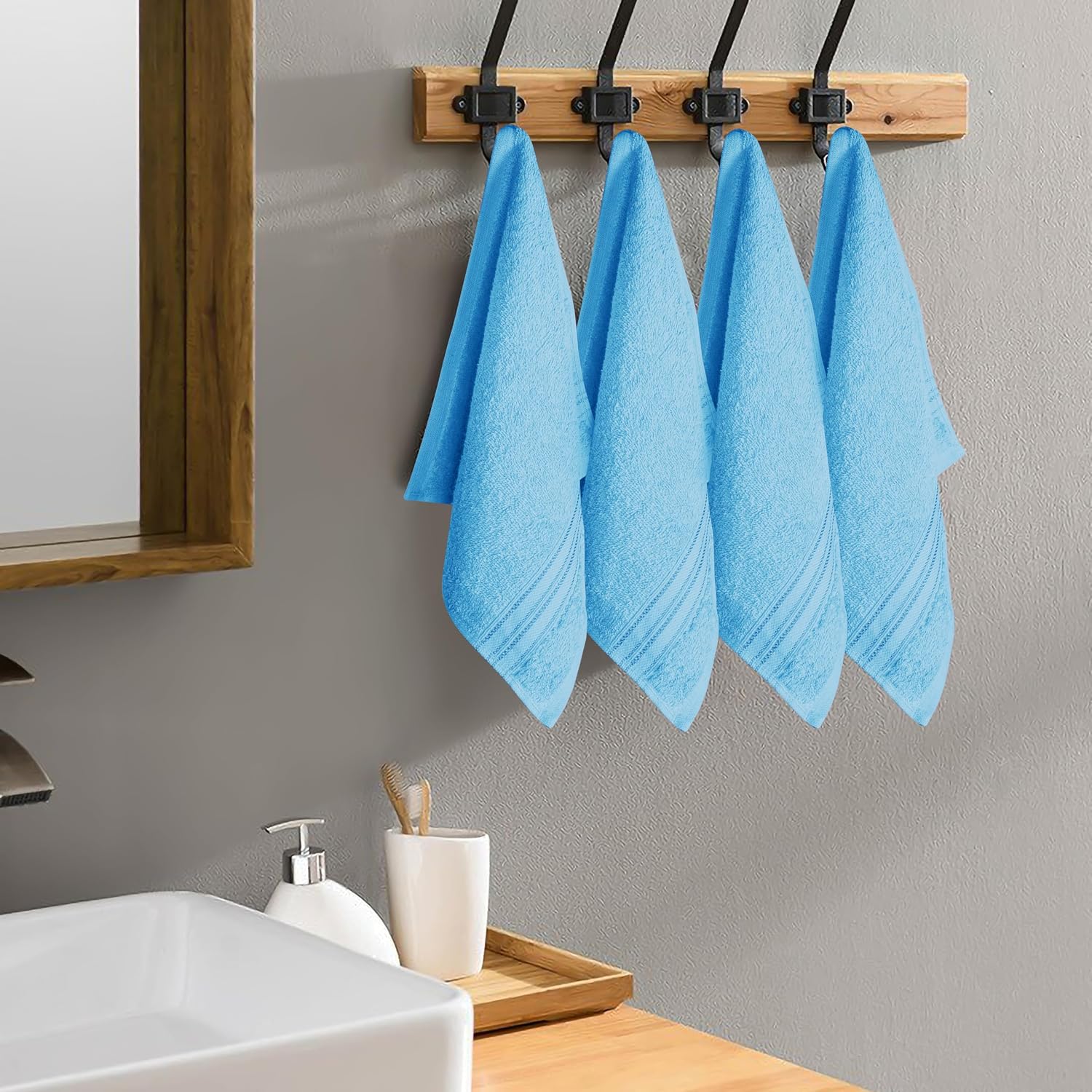 Boutiquo Ultra Soft 100% Cotton Washcloths 1800 Gsm | Contains Face Cloths Compact & Lightweight Multi Purpose Washcloths - Sky Blue (12 Piece)