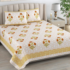 Printed Cotton Double Bedsheet For King Size With 2 Pillow Covers (95 X 108 Inches) Yellow & Mustard | 240 Thread Count - Pure Cotton Natural Fabric & Skin-Safe | Extra Soft & Wrinkle Free