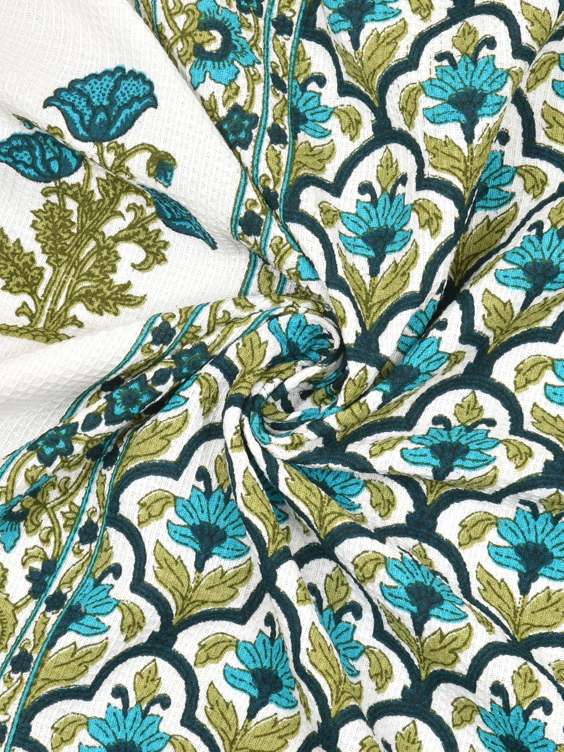 Mafatlal Madhuban Premium Waffle Cotton 1 Bath & 4 Hand Towel 900 Gsm | Hand Block Printed Floral Design Towel (Heavenly) - 5 Pcs
