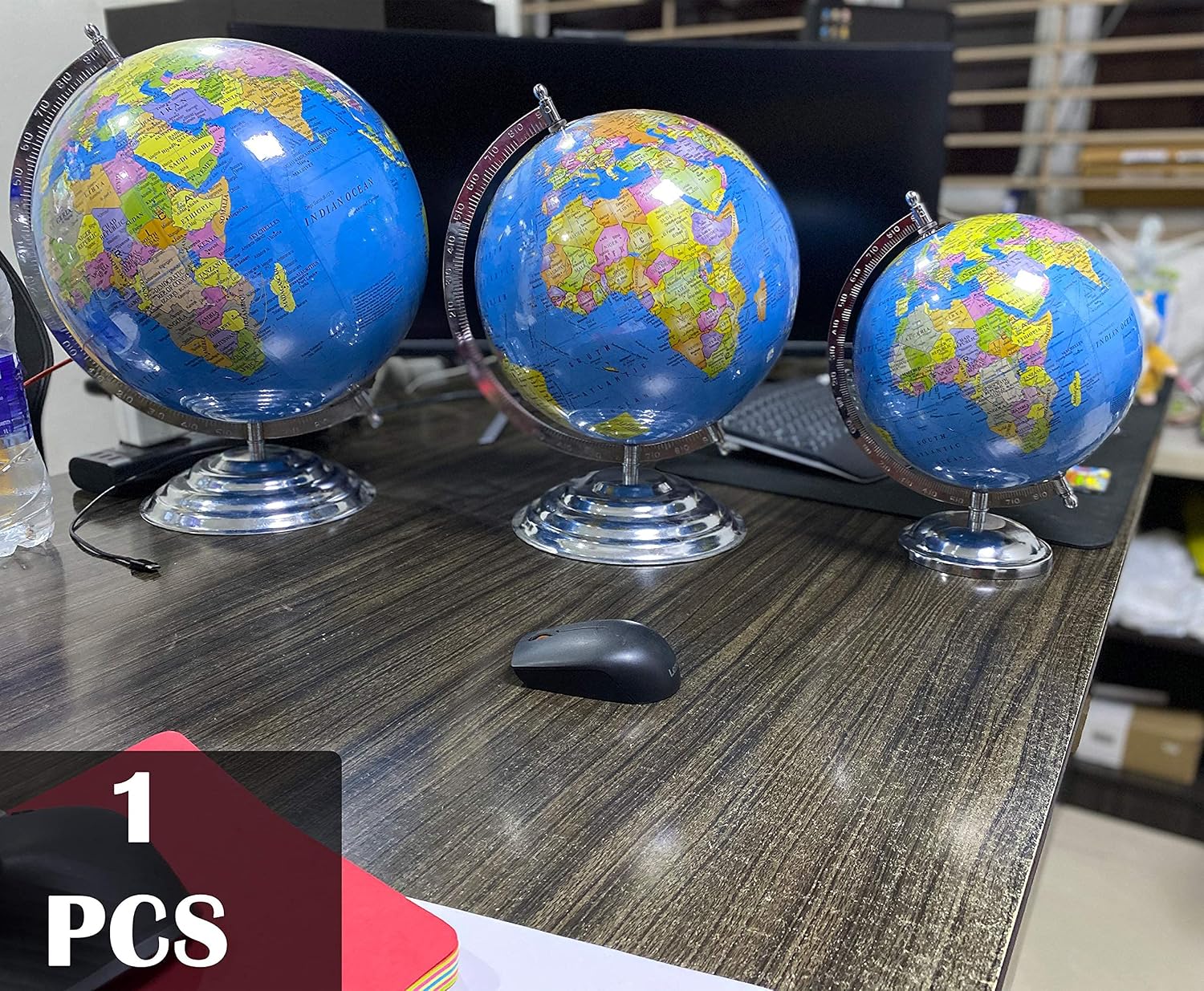 Stem Steam Educational World Globe For Kids - 12 Inch Political Globe + Magnifying Glass For Students & Kids, Office Table - Blue