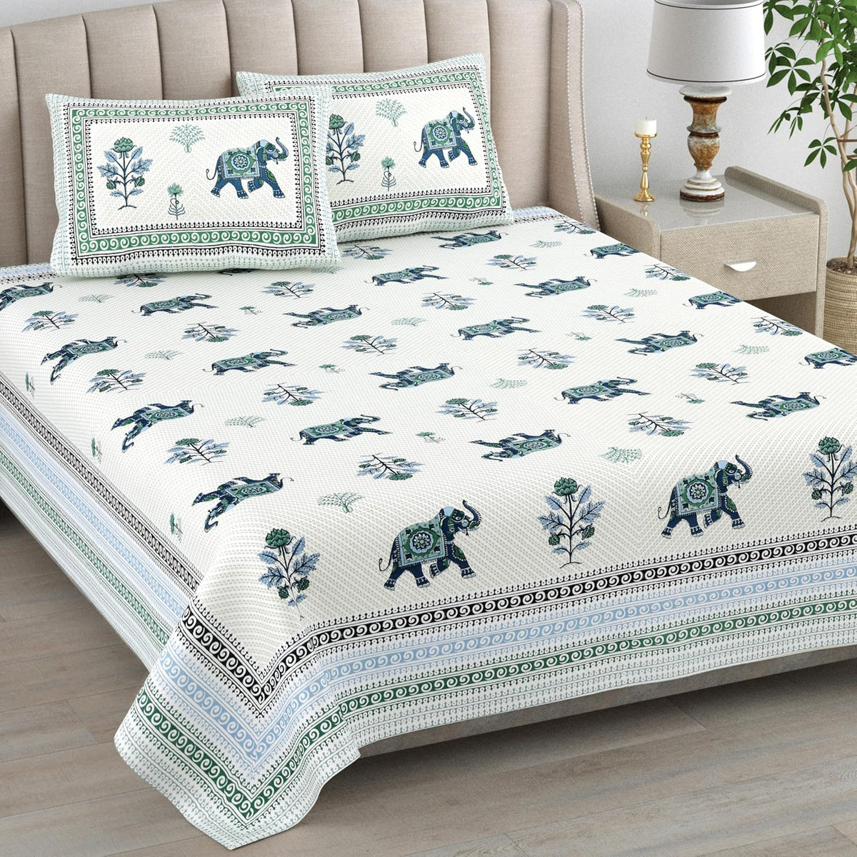 Jaipuri Bedsheet For Double Bed With 2 Pillow Covers - 90 X 108 Inches, Multicolor | Pure Cotton Bedsheet King Size Bed | Soft & Breathable Fabric