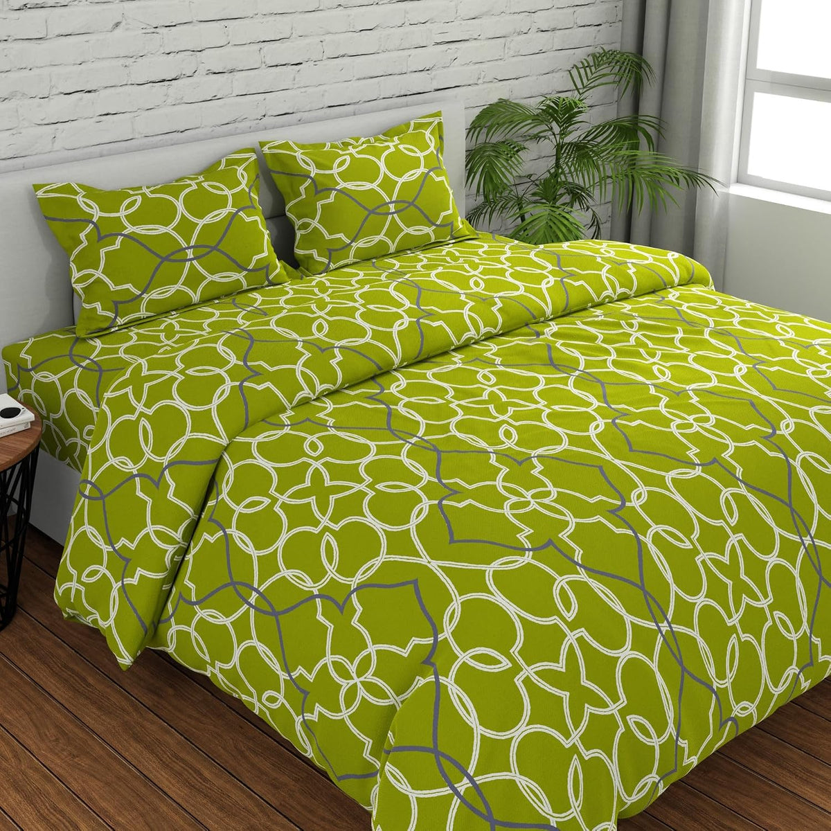 King Size For Bedsheet With 2 Pillow Covers - 108 X 108 Inches, Green | Cotton Fabric Suitable For Bedsheet | 144 Thread Count