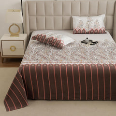 1 Piece Cotton Bedsheet For King Size With 1 Pillow Cover - 108 X 108 Inches, Brown & Pink | Soft & Durable For Everyday Use & Bedroom - All Season Comfort