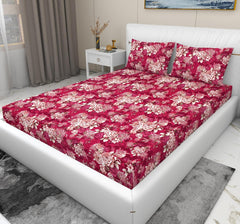 Super Soft Cotton Feel Bedsheet For Double Bed King Size With 2 Pillow Covers | 100 X 108 Inches, Red | Perfect For All Season Comfort