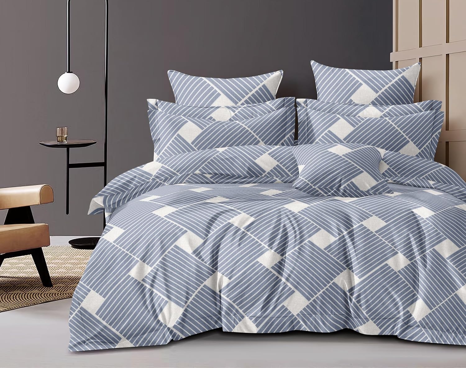 King Size Comforter With 1 King Size Flat Bedsheet & 2 Pillow Cover - (90x100 Inch) Grey & White | Perfect Gifts Set Wedding, Anniversary - 4 Pcs Bedding Set