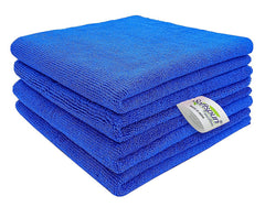Softspun Microfiber Cloth Towel 350 Gsm | Multi-Purpose Super Soft Absorbent Cleaning Towels For Home, Kitchen, Car, Cleans - 4 Peice (Blue)
