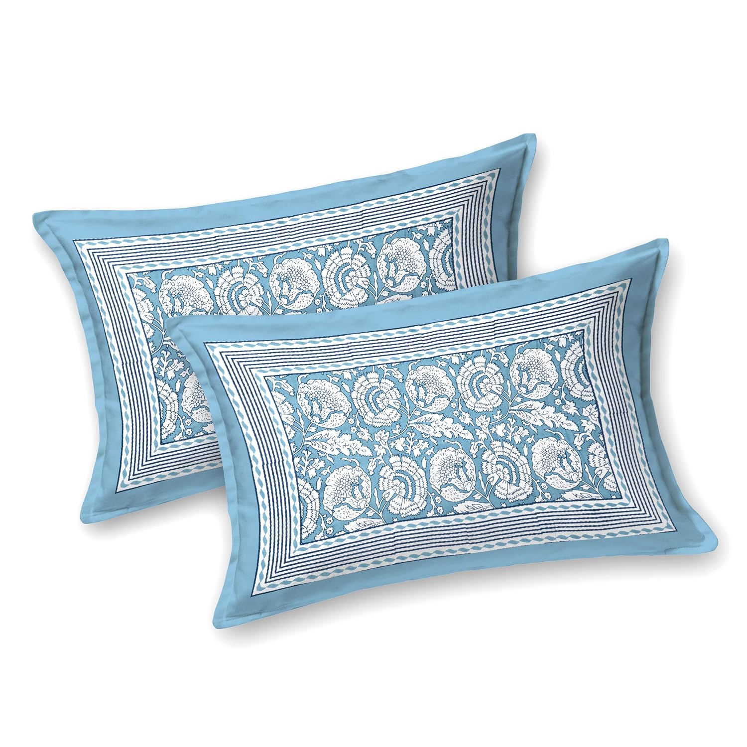 Pure Cotton King Size Bedsheet 2 Matching Pillow Covers | 100x108 Inches, White & Blue | Traditional Jaipuri Printed Bedsheet | Ideal Wedding Gift, Housewarming, Special Occasion Surprise