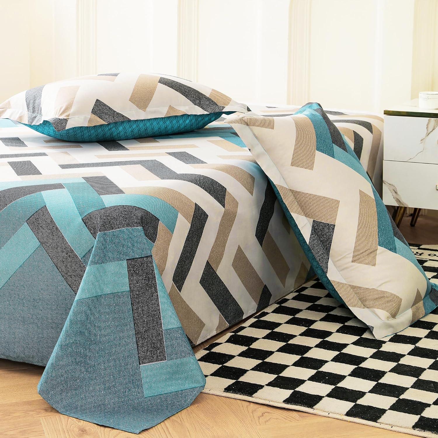 1 Double Bedsheet For Queen Size With 2 Pillow Covers - 88 X 100 Inches, Beige & Sky Blue | Perfect For Festive Gifting | Soft & Durable For Everyday Use & Bedroom - All Season Comfort