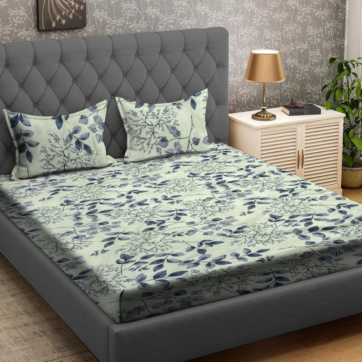 Elastic Fitted Bedsheet For Queen Size With 2 Pillow Cover - 72 X 78 Inches, Cream | Super Soft Brushed Durable Fabric