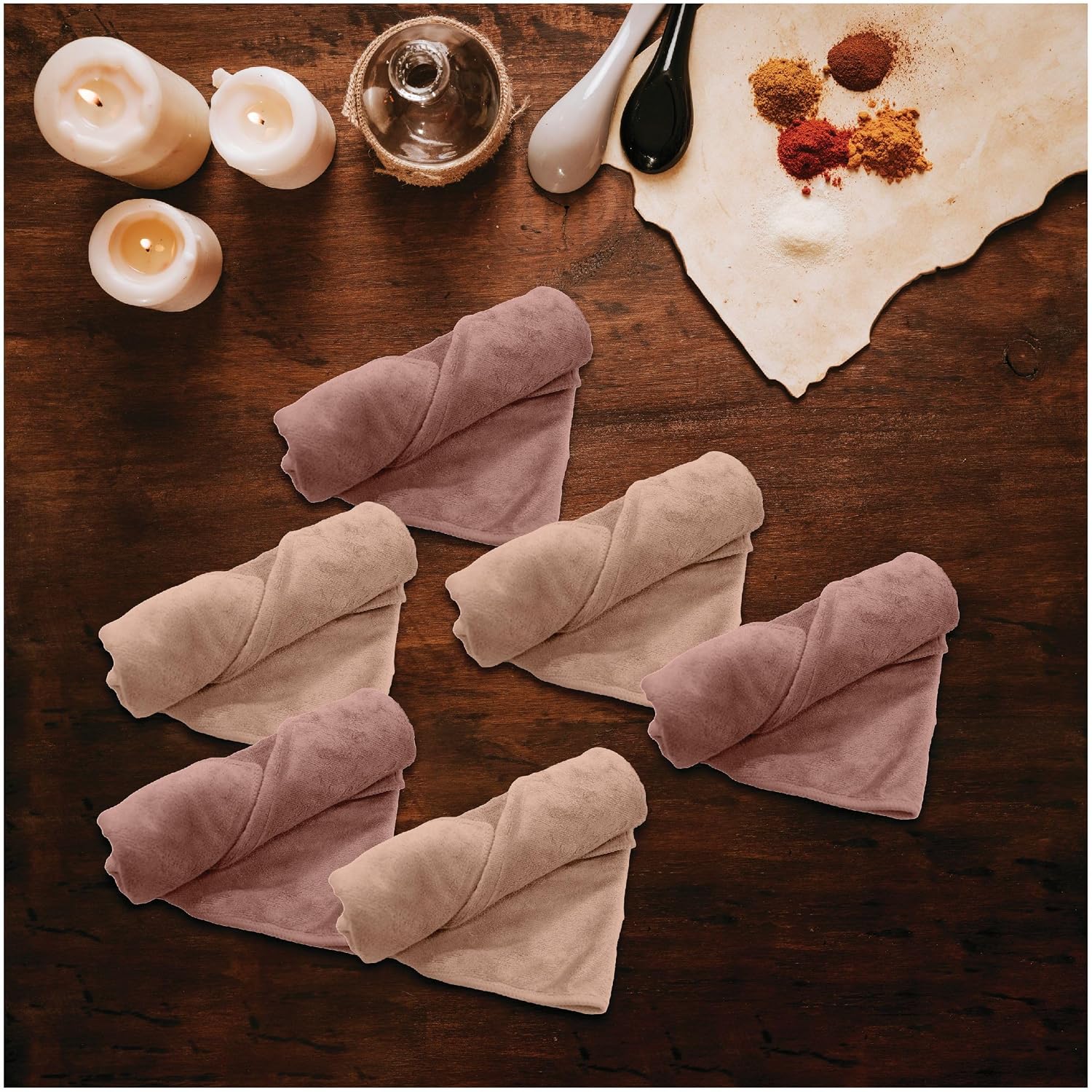 Housse Microfiber Hand Towel 1200 Gsm | Premium Quality Towels Ultra Absorbent & Anti-Bacterial For Gym (Peachy Pearl & Dusky Orchid) - Pack Of 6