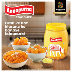 Premium Pure Cow Ghee By Annapurna | Rich In Vitamin A, D, E & K Healthy Nutrients Pure Desi Ghee Protact Your Eyesight | (1 Litre) 33.8 Ounce | Jar Pack