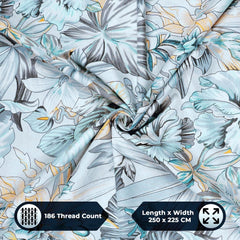 Bedsheet For Double Bed Cotton With 2 Pillow Covers, Grey & Blue - Queen Size 88 X 100 Inches | 190 Thread Count - Ideal For Festive Occasions