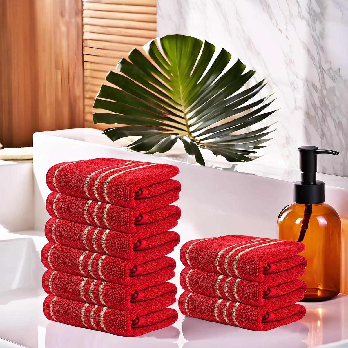 Kuber Industries Cotton Face Towel 1800 Gsm | Workout Gym Napkins Hand Towel For Men & Woman Quick-Drying Napkins -Red (Pack Of 9)