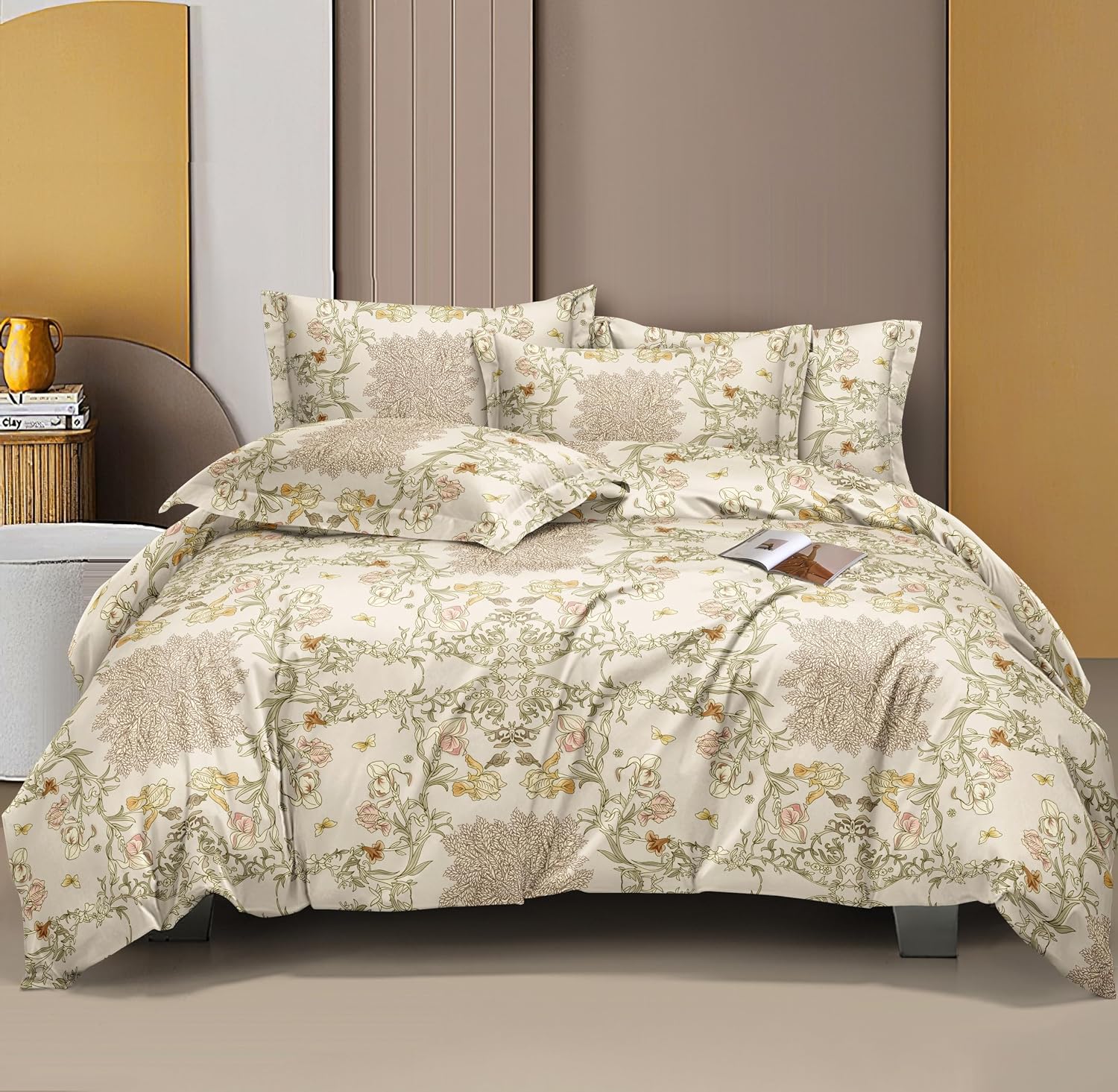 1 King Size Comforter With 1 King Size Flat Bedsheet & 2 Pillow Cover - (90x100 Inch) Desert Ivory | Perfect Gifts Set Wedding, Anniversary - 4 Pcs Bedding Set